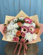 Букет цветов из:  Розы, Герберы и Хризантемы в Ильино-Поляна