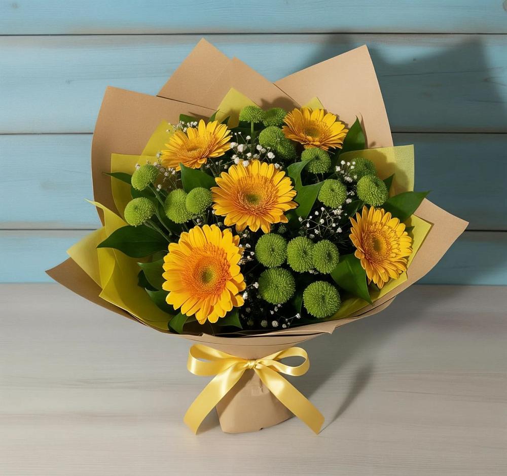 Букет цветов из: Герберы и Хризантемы в Ильино-Поляна