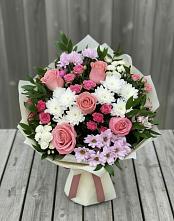 Букет цветов из:  Альстромерии, Гвоздики, Розы и Хризантемы в Ильино-Поляна