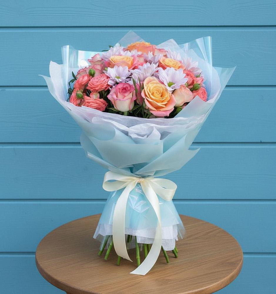 Букет цветов из: Хризантемы и Розы в Ильино-Поляна