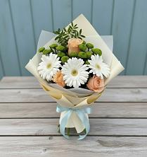 Букет цветов из:  Герберы, Розы и Хризантемы в Ильино-Поляна