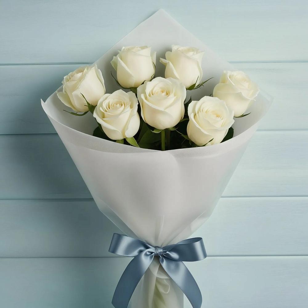 Букет 7 Белых роз Эдлесс Лав в Ильино-Поляна